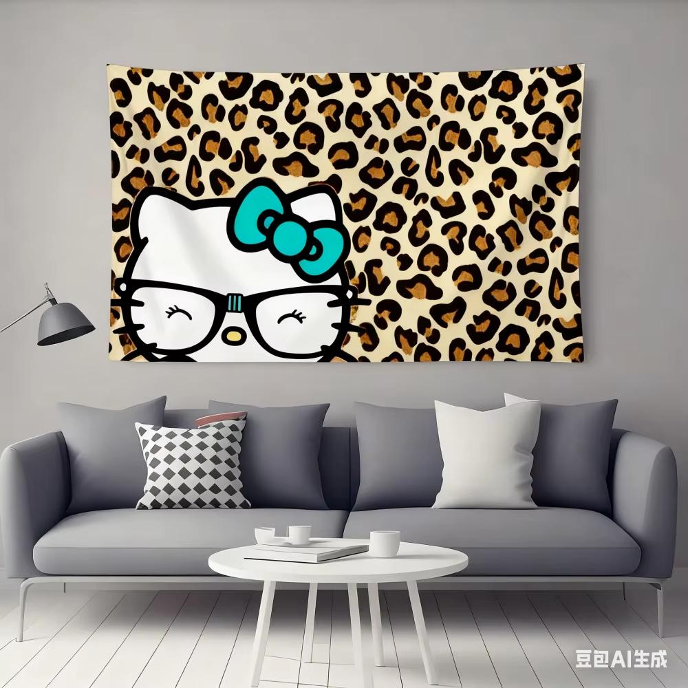 

Hello Kitty Leopard Print Tapestry Printed Wall Hanging Backdrop Decorative Curtain Bedside Banner for Bedroom 74x94cm(29x37in)