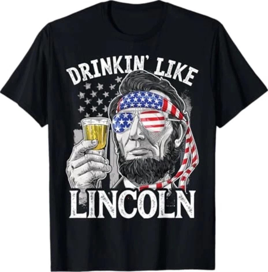Drinking Like Lincoln 4th Of July Unisex Abraham Merica Flag TShirt S