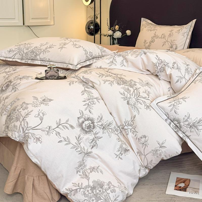 Thickened All-Cotton 4-Piece Floral Duvet Cover & Bed Sheet Set for Autumn/Winter