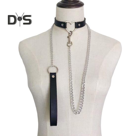 Women Faux Leather Collar Leash Chain Decor Adjustable Erotic Lover Necklace Cosplay Nightclub Party Choker Individual Neck Jewelry