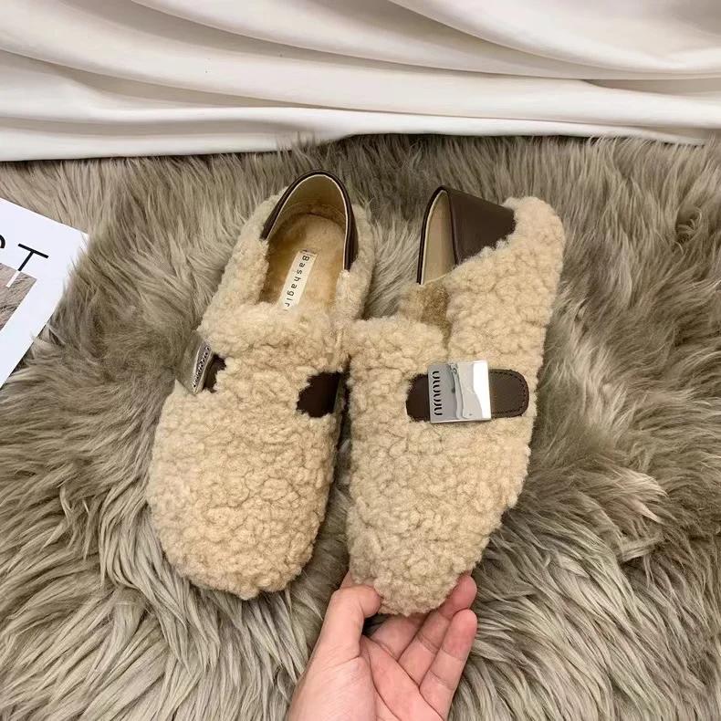 

Модная зимняя обувь женская с круглым носком, слипоны, женская обувь, лоферы, меховые, повседневные кроссовки, осенние, модные слипоны, мокасины, новинка осени 40 бежевый