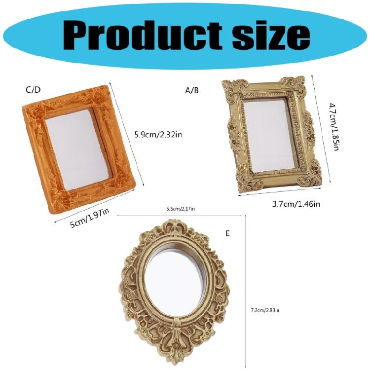 Decorative Miniature Mirror For Toy Doll House Antique Scene Display Accessory PVC Furniture Creative Layout Accessory