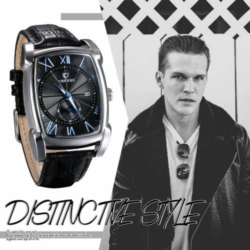 Montre pour homme JEWELRYWE avec bracelet en cuir, design antique, populaire, résistance à l'eau 3 ATM, calendrier, chiffres romains, analogique, mouvement à quartz japonais,