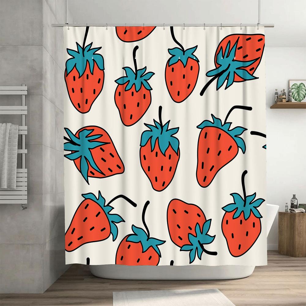 10 Pieces Strawberry Print Shower Curtain Polyester Bathroom Decor Waterproof Home Decoration