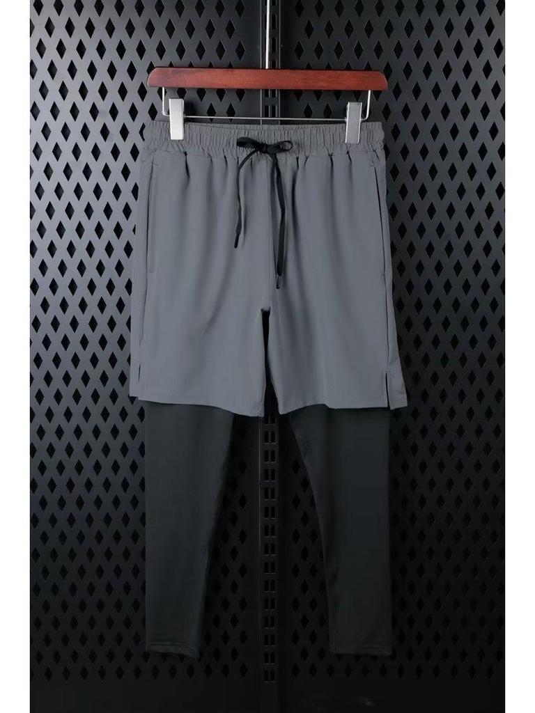 Men's Quick-Dry Stretch Basketball Training Pants - Fake Two-Piece, Lightweight, for Running & Fitness (Spring, Summer, Autumn)
