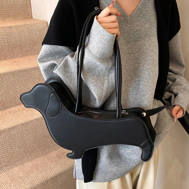 INS Dreidimensionaler Dackel Schultertasche PU-Leder Retro Handtasche Koreanisches Design Unterarmtasche Geldbörse und Handtasche Designer Tasche