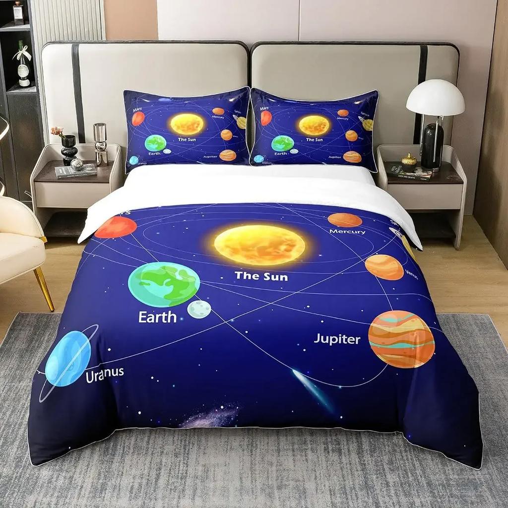 3Pcs Solar System Bedding Set For Kids Outer Space Galaxy Duvet Covers Set Universe Planets Pillowcases Astronomy Quilt Covers