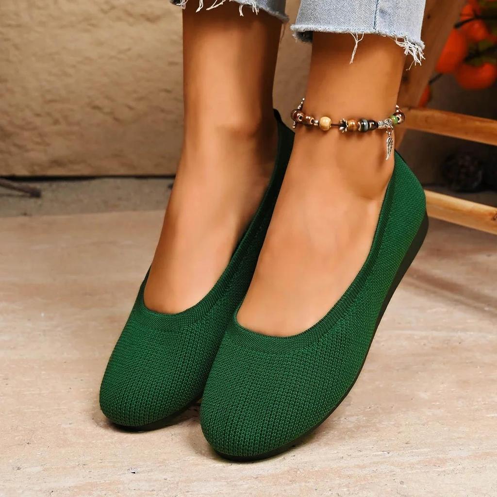 Women Flats Casual Slip On Shallow Shoes Comfortable Knit Ballet Flat Shoes Round Toe Office Boat Shoes Trend Plus Size Loafers