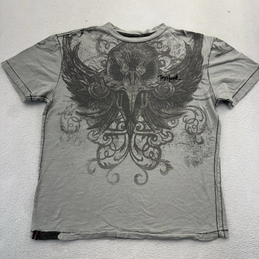Maglietta Tony Hawk Ragazzo Media Nera Stile Affliction Grafica Skater Y2K Grunge Punk