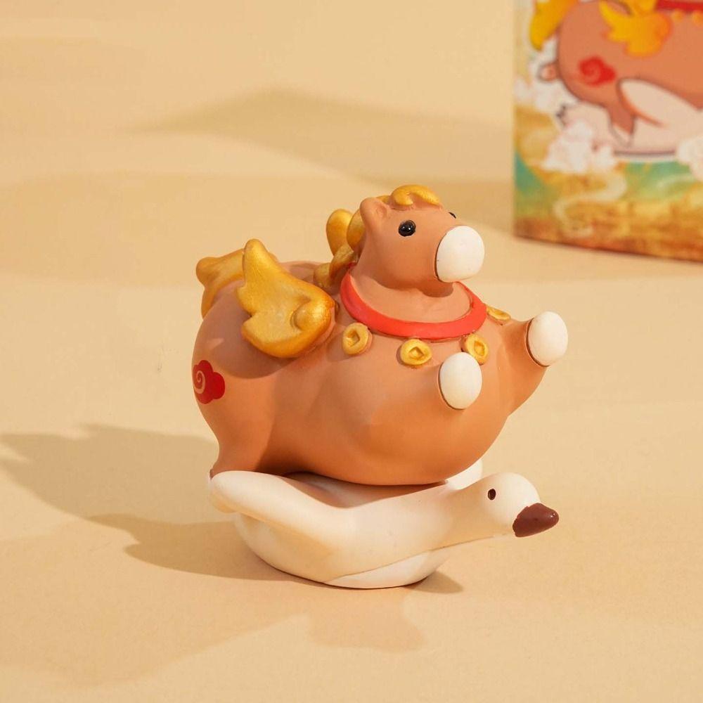 Kawaii Cute Pony Ornament Resin Horse Year Dolls Creative Cartoon Horse Statue Office Decor