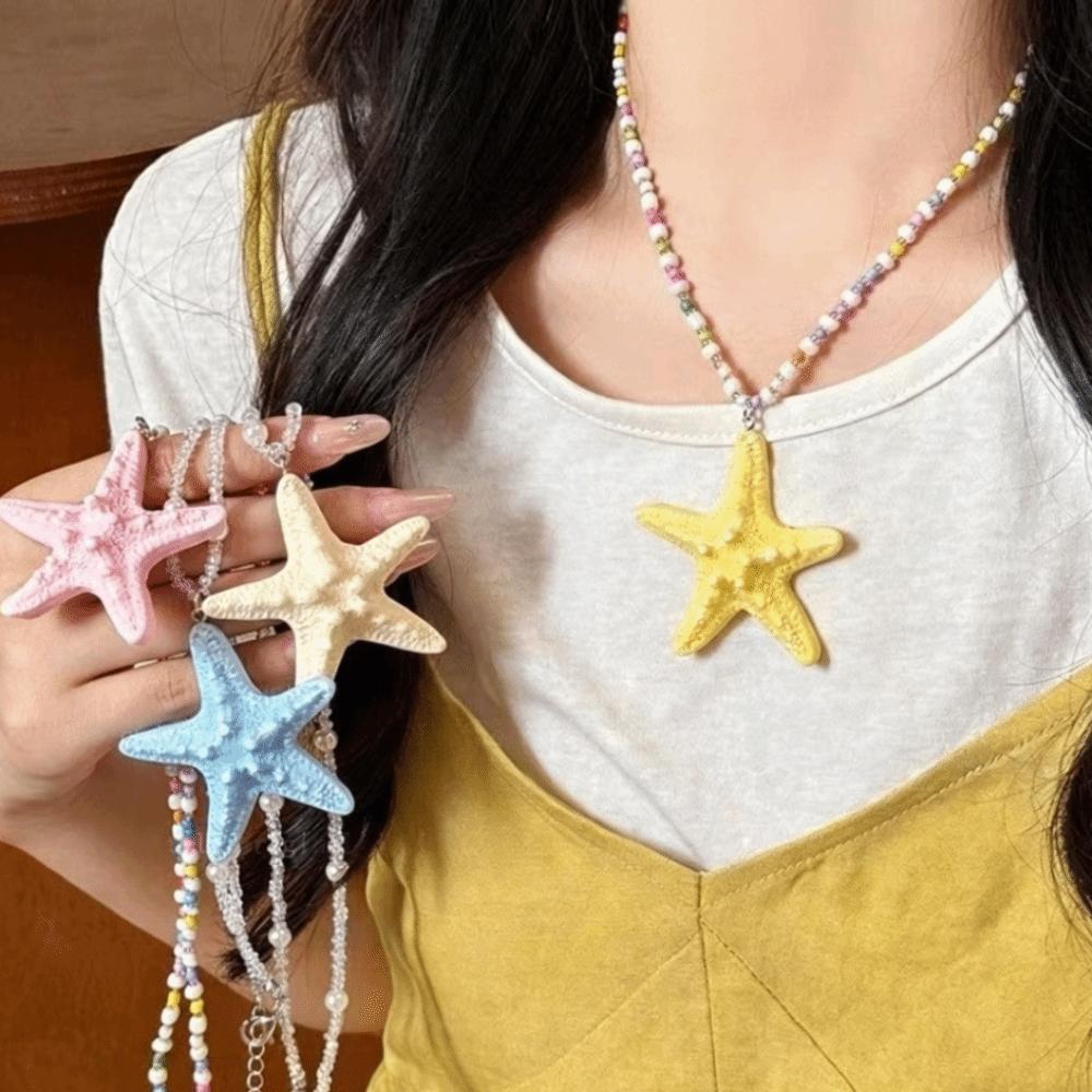 Bohemian Starfish Necklace Dopamine Bead Summer Clavicle Chain Starfish Choker Photography Props