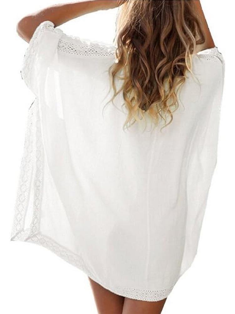 Plus Size Women's Lace Patchwork Sun-Protective Beach Cover-Up