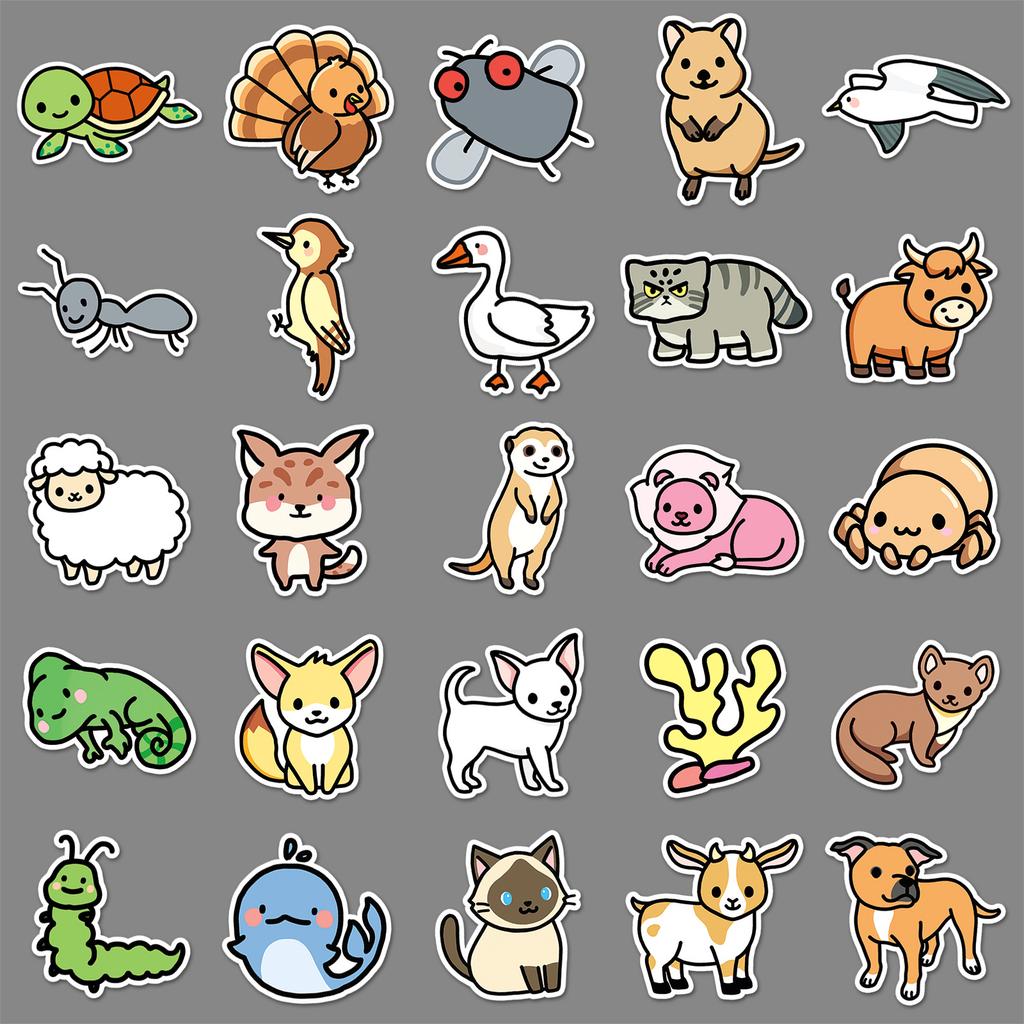 200 Cartoon Animals Doodles Cute Children's Cognitive DIY Hand Ledger Skateboard Suitcase Stickers Waterproof