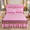 European solid color washed padded bed skirt four-piece set lace lace princess wind bed cover non-slip fixed Nordic