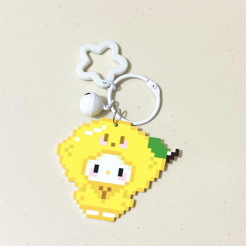 2Pcs Cute Pixel Style Sanrio Hello Kitty Bell Star Keychain Pendant Girl Phone Chain Ccd Camera Charm Accessories Keyring Gifts