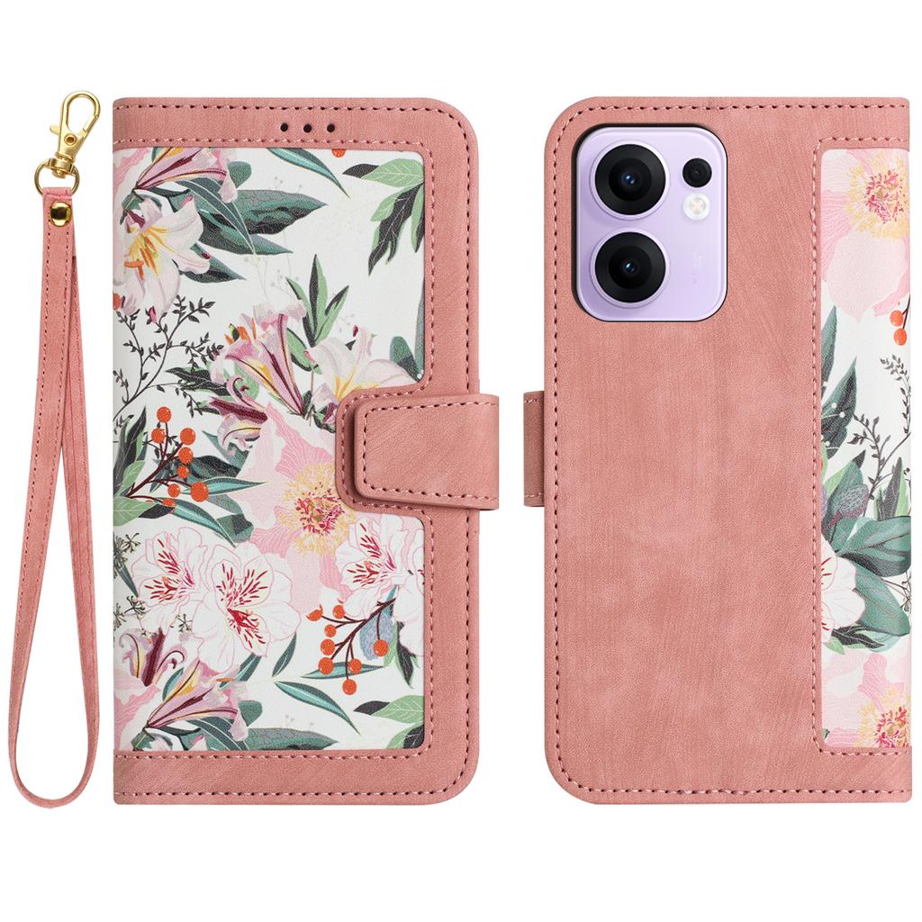 For Oppo Reno13 F 5G/4G Case PU Leather Floral Phone Cover with Card Slots/Wrist Strap