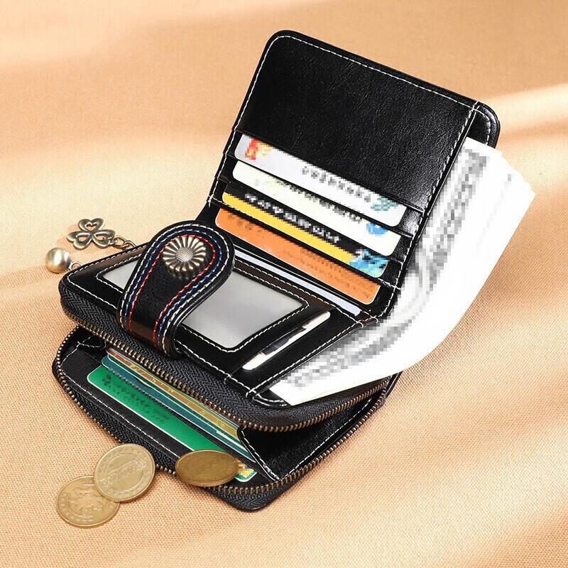 Viney Leather Wallet for Women, Foldable Zipper Purse with Multiple Card Slots, Large Capacity Coin Purse, Leather Card Holder, Black