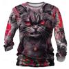 3D Print Cats Graphic Men's T-Shirts Fashion Creative Design Long Sleeve Round Neck Pullover Tops Autumn Casual Comfortable Tees