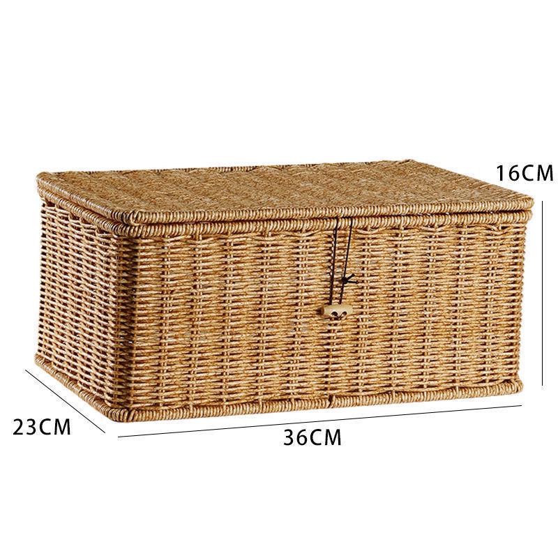Nordic Style Rattan-Look Woven Storage Box with Lid for Bedroom and Household Organization.