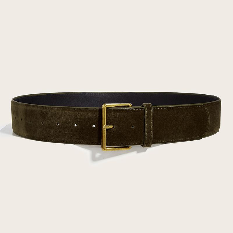 Women Fashion Luxury Design Suede Leather Wide Belt Casual Pin Buckle Waistband Business Waist Strap All-Match Clothes Decor