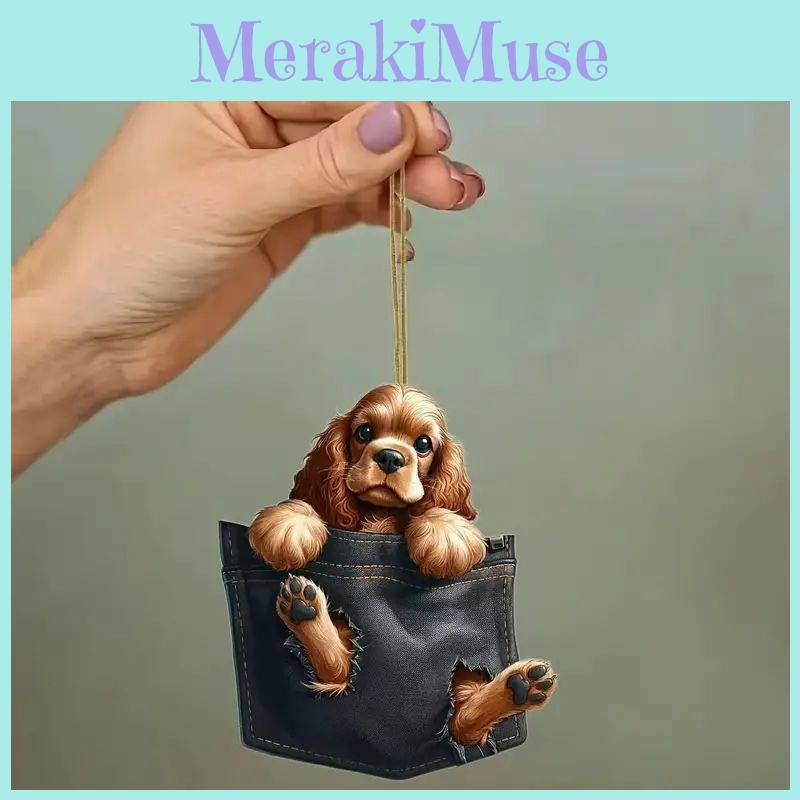 Adorable Acrylic Cartoon Dog Rearview Mirror Decor Hanging Accessory For Cars