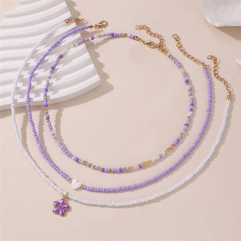 Bohemian Multilayer Rice Bead Chain Clavicle Necklace Vintage Acrylic Turtle Starfish Shell Pendant Choker Women'S Beach Jewelry