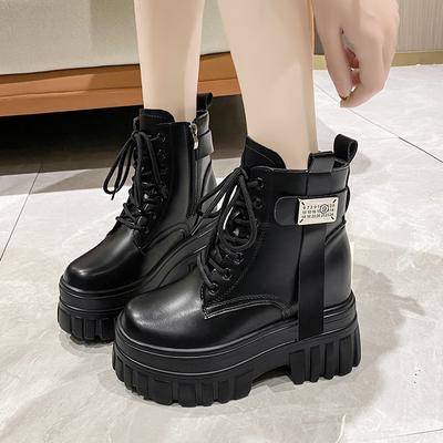 Shoes for Women 2024 Fashion Lace Up Women Boots Winter Round Toe Plus Velvet Keep Warm Platform Chunky Heels Short Barrel Boots