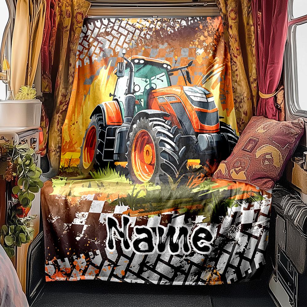 Tractor Adventure On Grunge Terrain Artwork Blanketcustomize Your Name Lightweight Comfortable And Stylish Blanket For Travel Bed Home Chair Office