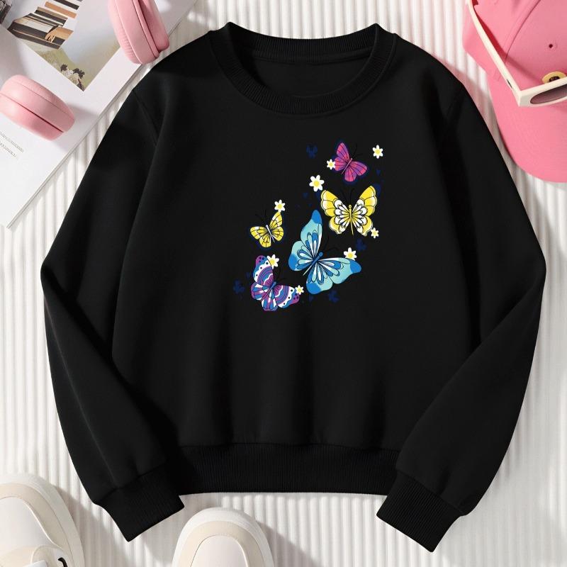 Kids Crewneck Long Sleeve Sweatshirt,Colorful Butterfly Floral Heart Spring Print 110