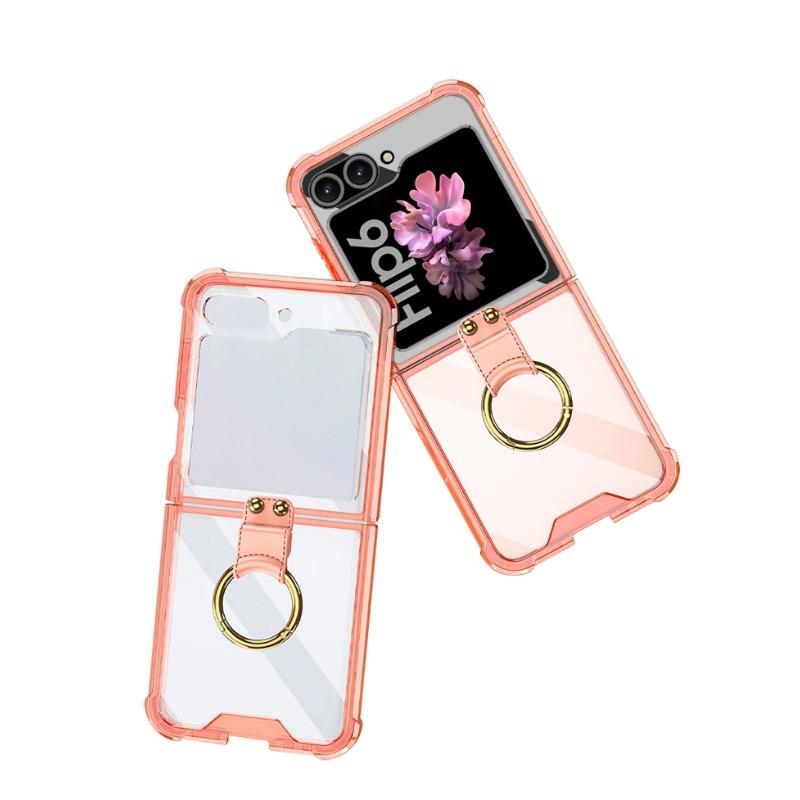 Transparent Hårt PC Stötsäkert Hårt PC Telefonskal för Samsung Galaxy Z Flip 6 5 Fodral med Ringhållare