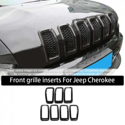 7pcs Black Front Grille Erts Grill Cover Trim Ring for 2014-18 Jeep Cherokee