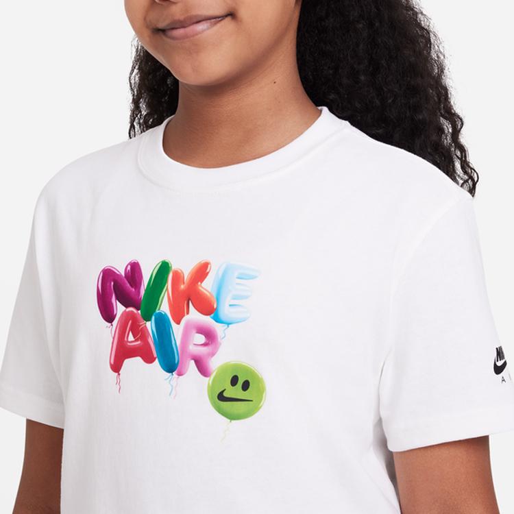 Nike Sportswear Balloon Letter Print Loose Casual Round Neck Short Sleeve T-Shirt Kids Tops White FD0853-100