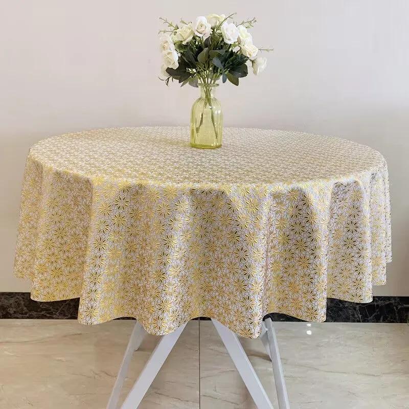 Tovaglia rotonda in pizzo di plastica Spessa Tovaglia stampata multicolore Impermeabile Resistente all'olio Lavabile Copritavolo