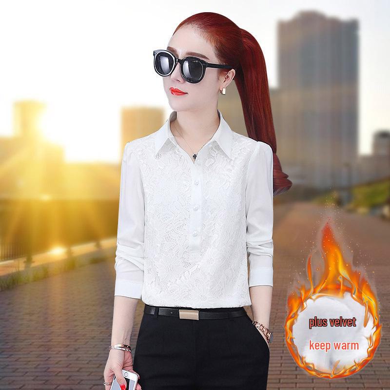 Wiosna i Jesień 2025 Damskie Bluzki z Szyfonu i Koronki - Uniwersalne Topy z Plusem Weluru.