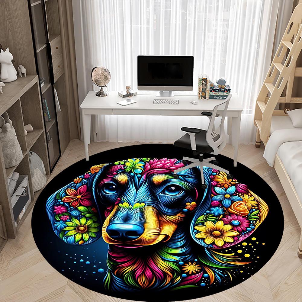 1pc Floral Dog Artwork Chair Carpet for Office, Soft, Non-Slip Polyester Mat, Office, Living Room, Bedroom, Durable Polyester Yy251207119