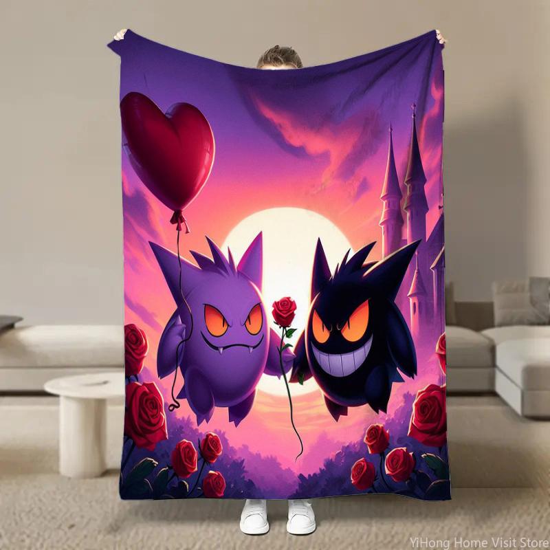Japanischer Anime Pokemon Gengar Cartoon Plüsch Flanell Decke für Bett Sofa Weiche Flanell Überwurf Flauschige Kinder Schüler Kind Decken