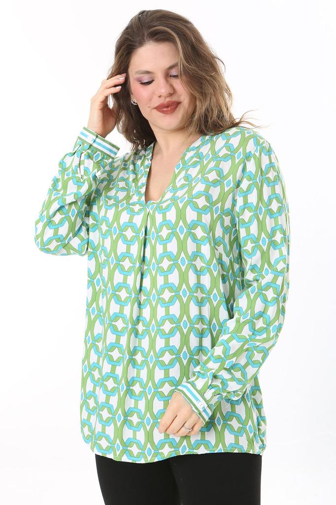 Bluză Mărime Mare pentru Femei Mărime Plus Verde Țesătură Vâscoză Țesută Bluză cu Gât în V