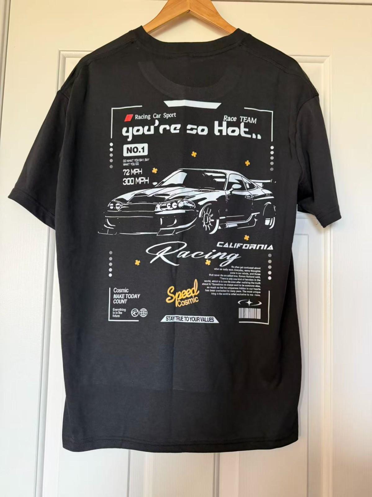 Racing Car Graphic T Shirt Streetwear Speed Car Enthusiast Tee Back Print M