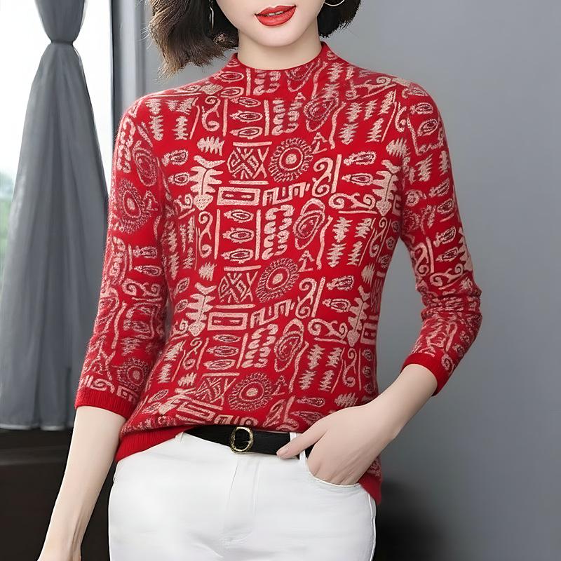 

Women s Elegant Semi-High Neck Long-Sleeve Tie-Dye T-Shirt, Thick for Warmth M