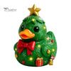Kersthuisje Ornamentenset Kerst Eend Beeldje, Hars Beeldhouwwerk voor Decoratie, Leuke Micro Landschap Accessoires Desktop Ornamenten met Feestelijke Elementen