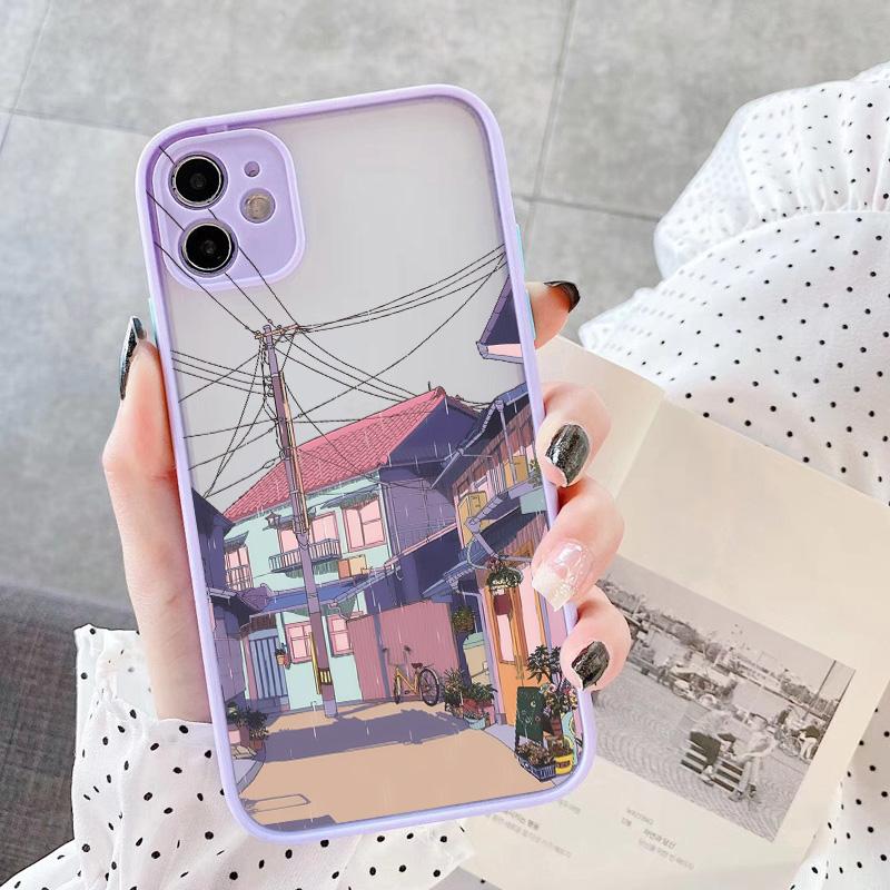Japanese Anime Painted House scenery Phone Case For iPhone 16 15 Plus X XR XS Max 17 16 15 13 12 11 14 Pro Max Hard Matte Cover