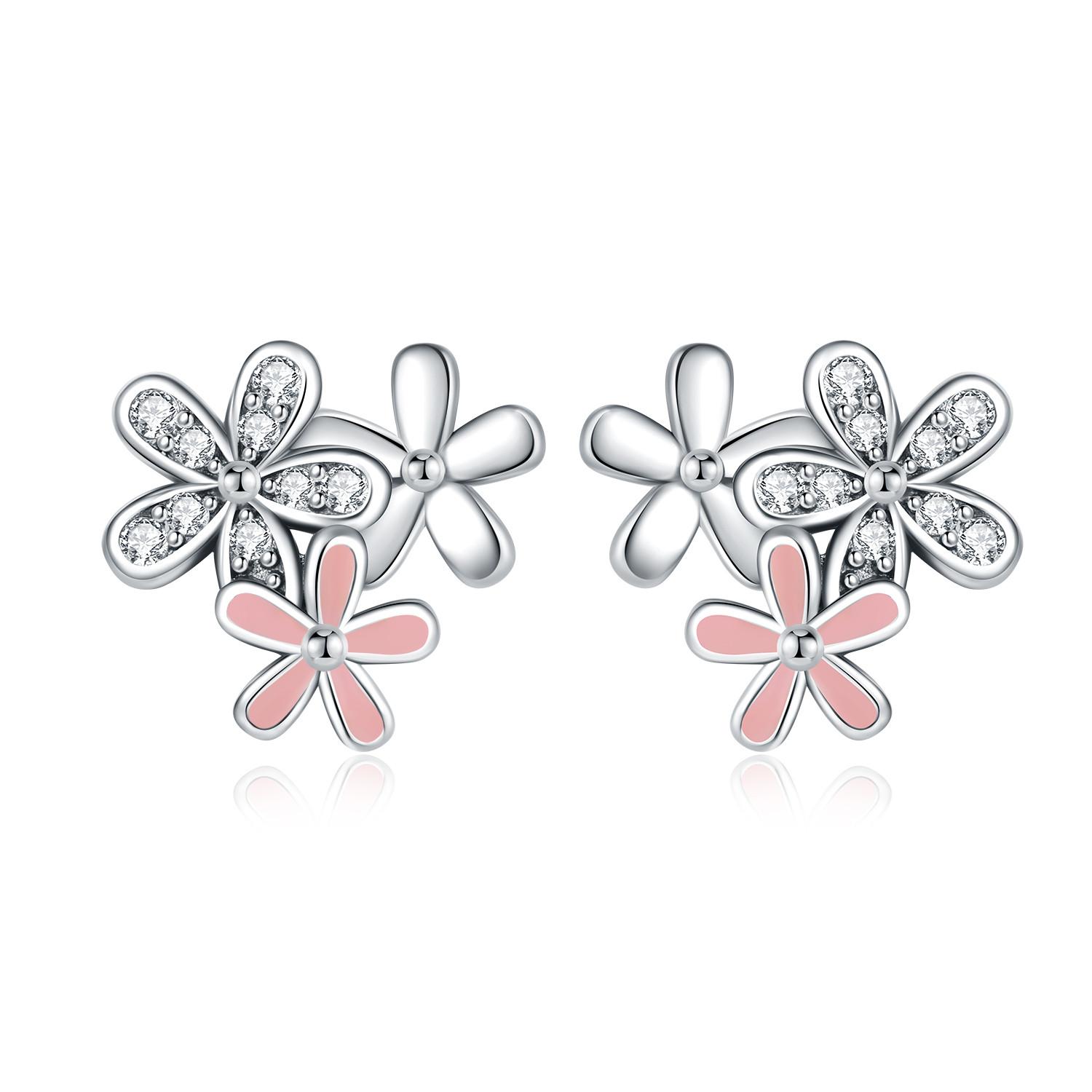 S925 Silver Pink Daisy Flower Stud Earrings For Lady S925 Jewelry Party Anniversary Trendy Gifts