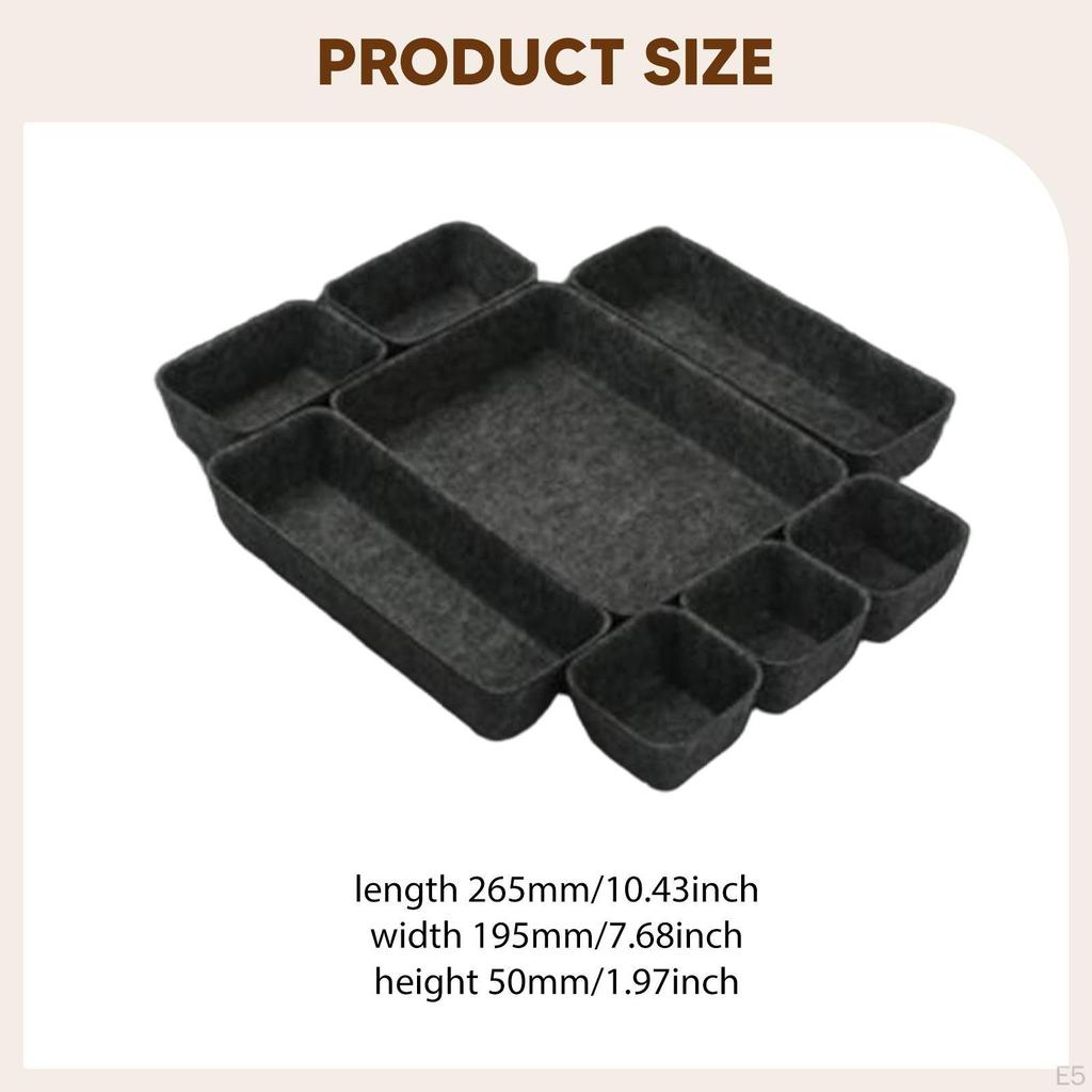 8 Pieces Felt Drawer Organizer Tray Containers Multipurpose Space Saving Dividers Desk