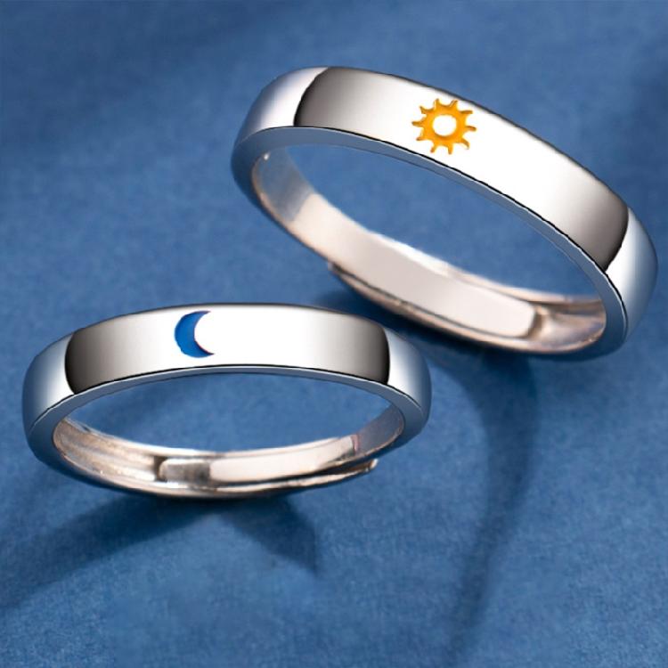 2 Pcs Sun and Moon Couple Rings Copper Polish Lovers Adjustable Ring for Her