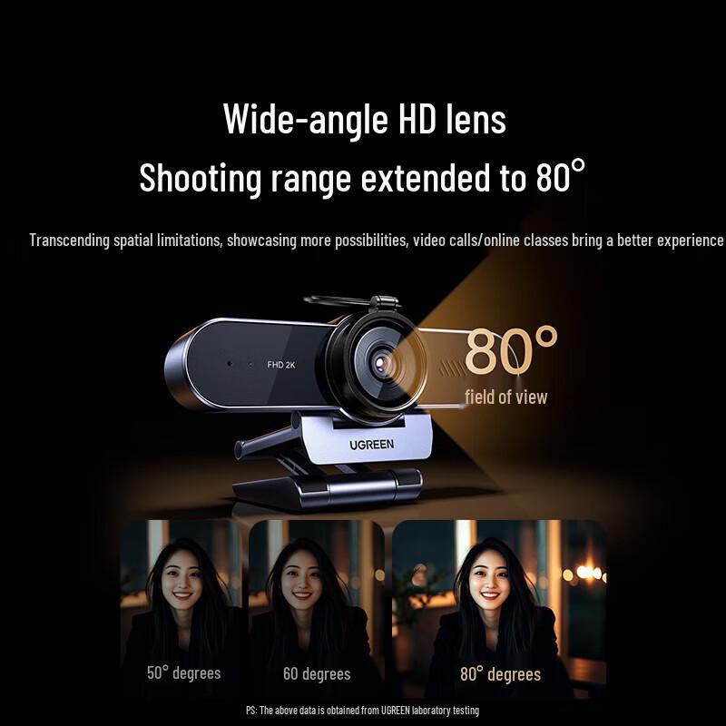UGREEN 2K HD USB Webcam with Dual Mics and Speaker