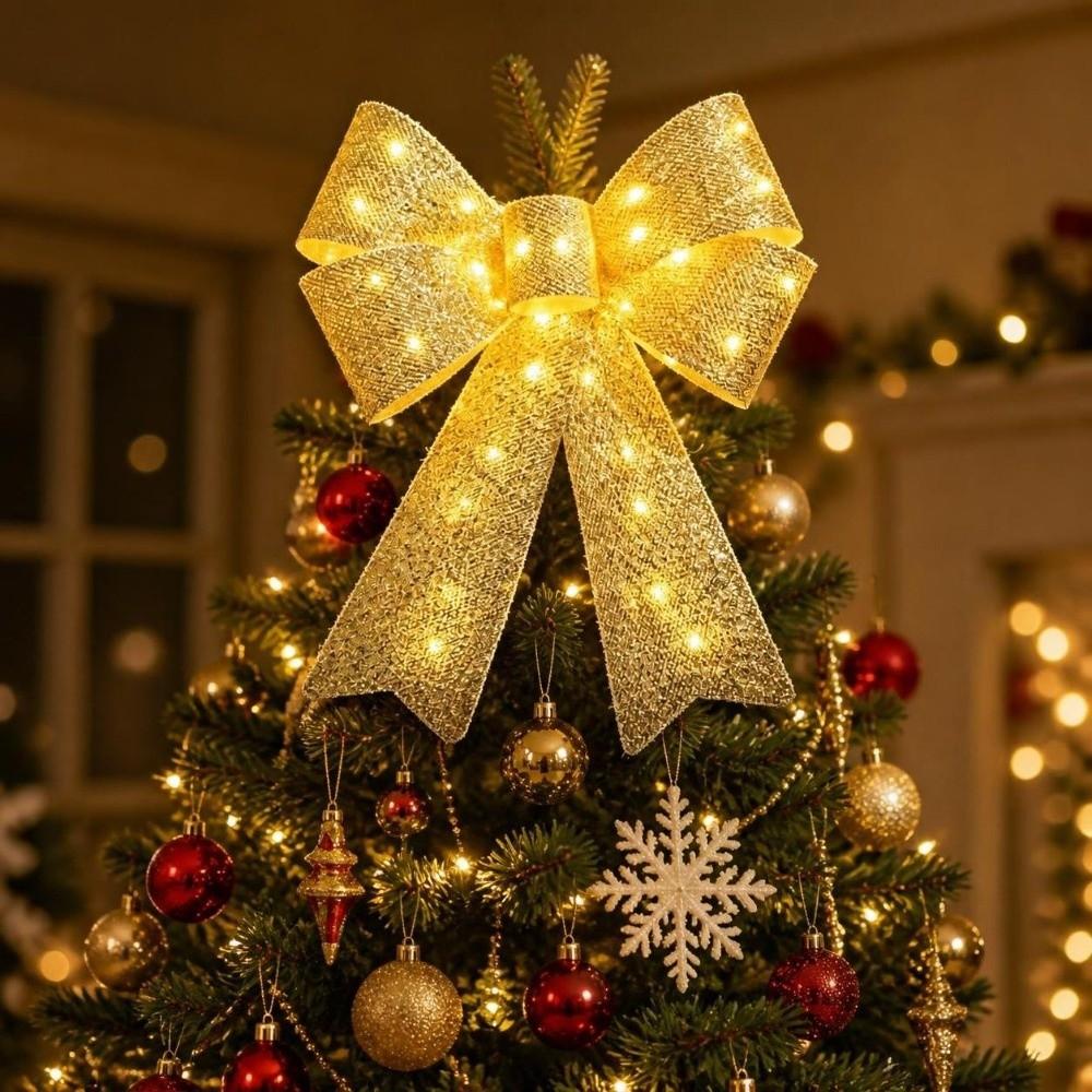 Glowing LED Christmas Bowknot Pendant Elegant Christmas Hang Ornament Winter Holiday