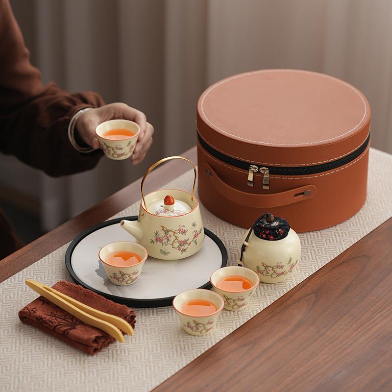 Enterprise Ru Kiln Kung Fu Tea Set Gift Set Living Room Office Guest Peony Brewing Teapot Souvenir