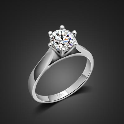 Sechs-Krallen-Intarsien 5A Zirkon Imitation Diamant Ring Damenblume Dreidimensional Einfach Platin-Vergoldet Dick Weißgold Ring