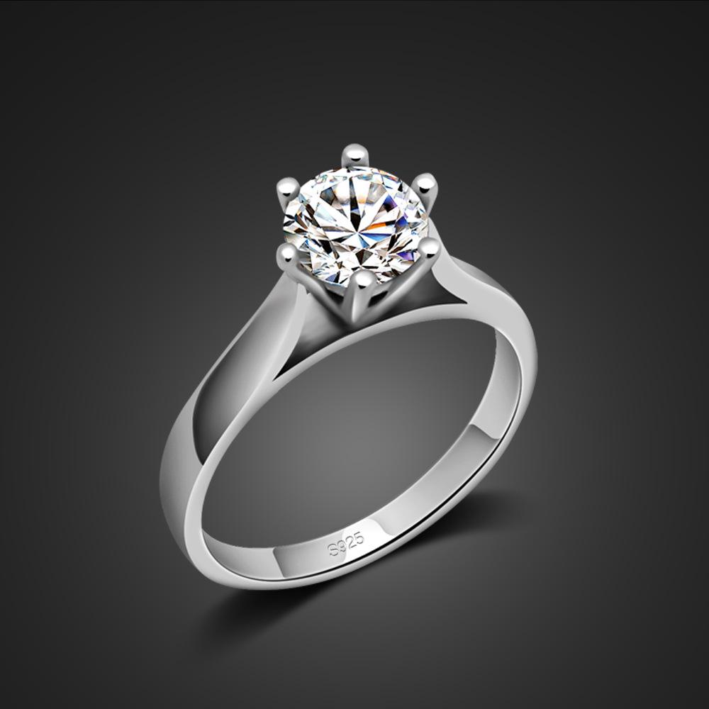Six-Claw Inlaid 5A Zircon Imitation Diamond Ring Women'S Flower Three-Dimensional Simple Plated Thick White Gold Ring