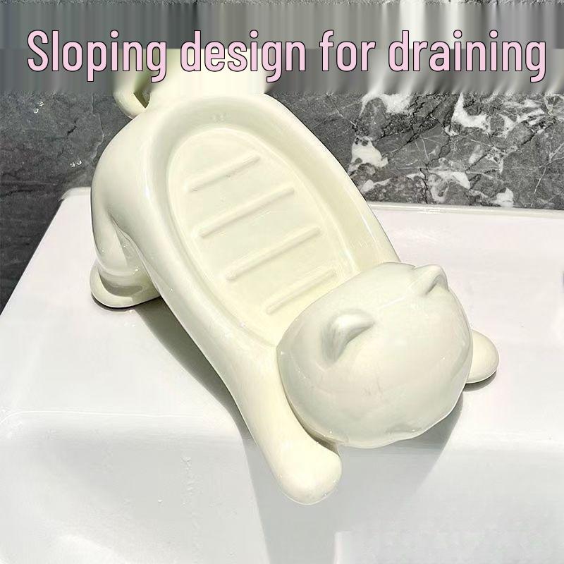 Creative Cartoon Cat Soap Dish - Cute Bathroom Accessory with Drain